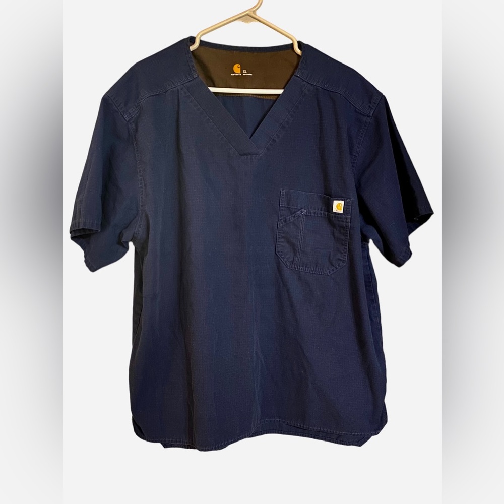 Carhartt Scrub Top Men's Size XL Blue Ripstop V Neck Short Sleeve Pocket C15108